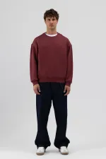 Sweat-shirt oversize basique à col rond bordeaux