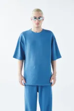 Oversize Basıc Triko Eşofman Takım Mavi Oversize Basıc Triko Eşofman Takım Mavi