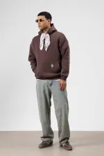 Oversize Hooded Sweatshirt with Scarf Detail, Brown