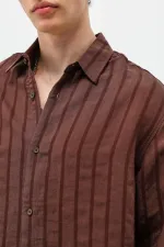 Çizgili Oversize Gömlek Kahve