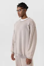 Premıum Yıkamalı Yırtık Detaylı Oversize Eşofman Takım Taş