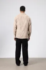 Oversize Dokulu Gömlek Bej