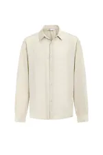Basic Oversize Long-Sleeve Modal Blend Shirt, Beige