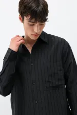 Chemise oversize rayée en modal noir