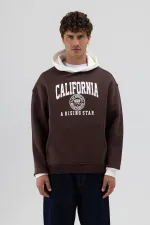 Çift Renk Baskılı Oversize Sweatshirt Kahve