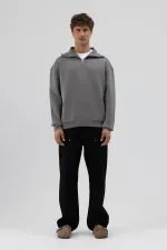 Sweat-shirt basique à fermeture éclair, gris foncé