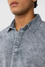 Yıkamalı Oversize Polo Yaka Tişört Gri