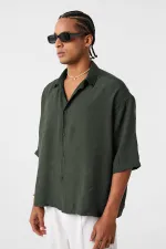 Oversize Short Sleeve Modal Fabric Shirt Khaki