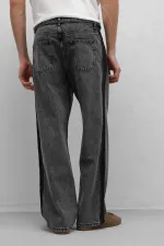 Jean baggy rayé gris avec ceinture