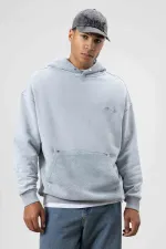 Sweat à capuche gris oversize à imprimé délavé