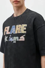 Baskılı Oversize Tişört Siyah