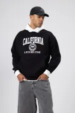 Sweat-shirt oversize noir imprimé bicolore