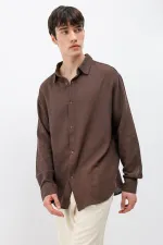 Uzun Kollu Basic Oversize Gömlek Kahve