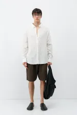 Chemise basique oversize à manches longues, écru