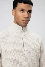 Pull en maille zippé, écru