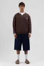 Sweat-shirt oversize à col rond imprimé, marron