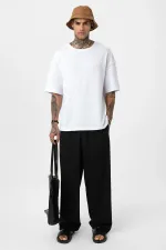 Arka Yazı Baskılı Oversize Triko Tişört Beyaz