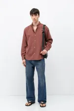 Çizgili Oversize Gömlek Bordo