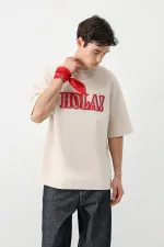 Washed Printed Oversize T-Shirt Light Stone