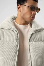 Doudoune oversize en velours, écru