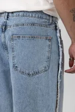Yan Dikiş Detaylı Baggy Jean Açık Mavi Melanj