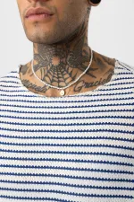 T-shirt rayé oversize en maille (bleu marine)