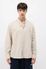 Chemise basique oversize en coton et lin beige