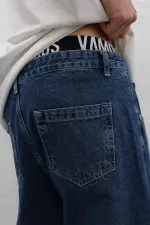 Dikiş Detaylı Relaxed Fit Jean Mavi