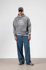 Oversize Nakış Baskılıkapüşonlu Sweatshirt Füme