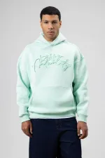 Oversize Baskılı Kapüşonlu Sweatshirt Mint