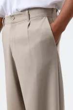 Baggy Fit Fabric Trousers Beige