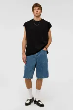 Oversize Bermuda Denim Şort Mavı Renk-2