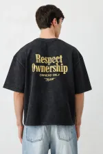 Kısa Kollu Boxy Fit Baskılı Tişört Siyah