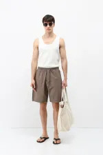 Oversize Keten Şort Vizon