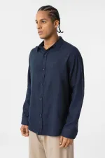 Basic Oversize Uzun Kollu Keten Gömlek Lacivert