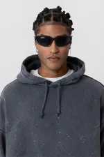 Premıum Yıkamalı Kapüşonlu Oversize Sweatshirt Siyah