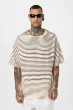 T-shirt rayé oversize en maille, marron