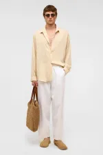 Oversize Long-Sleeve Modal Fabric Shirt, Beige
