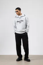 Sweat-shirt oversize à col zippé, gris clair