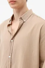 Basic Oversize Pamuk  Keten Gömlek Vizon