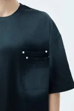 Washed Oversize T-Shirt with Pocket Detail, Black