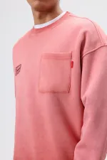 Oversize Crew Neck Sweatshirt with Pockets, Burgundy