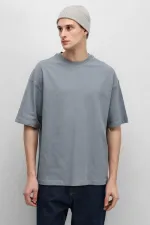 T-shirt basique oversize à col rond gris clair