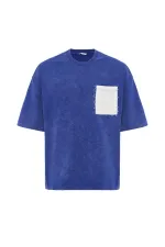 Yıkamalı Cep Detaylı Oversize Tişört Saks