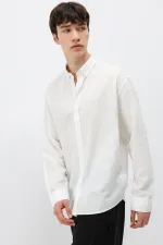 Basic Oversize Pamuk  Keten Gömlek Ekru