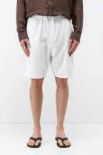 Oversize Keten Şort Ekru