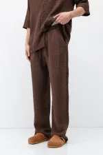 Müslin Kumaş Rahat Kalıp Keten Takım Kahve