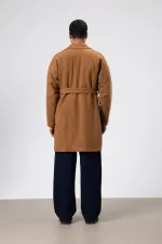 Kemerli Oversize Kaşe Kaban Taba