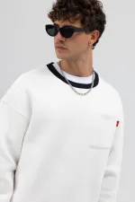 Sweat-shirt oversize à col rond avec poche, écru