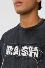 Yıkamalı Oversize Baskılı Tişört Siyah